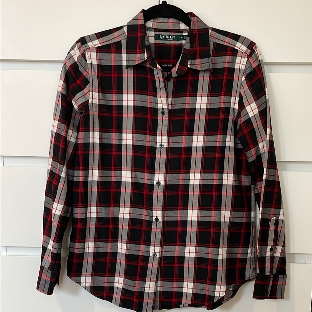 LAUREN Ralph Lauren Women Red and Black Plaid Shirt, M